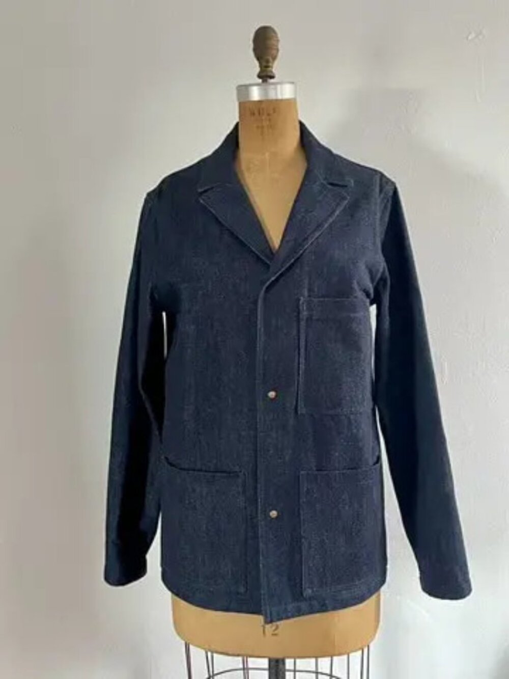 Private White V.C. Studded Franglais Blazer, Denim, Size 2/XS